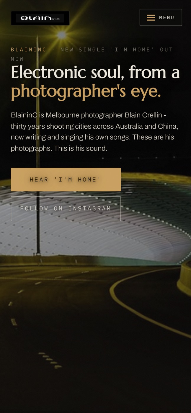 BlaininC website shown on mobile