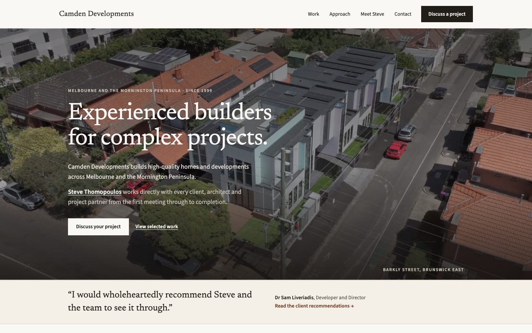 Camden Developments website homepage shown on desktop