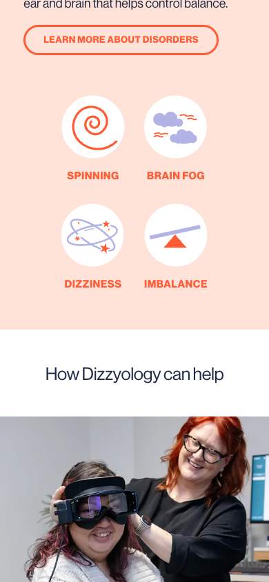 Dizzyology on a phone, symptoms section